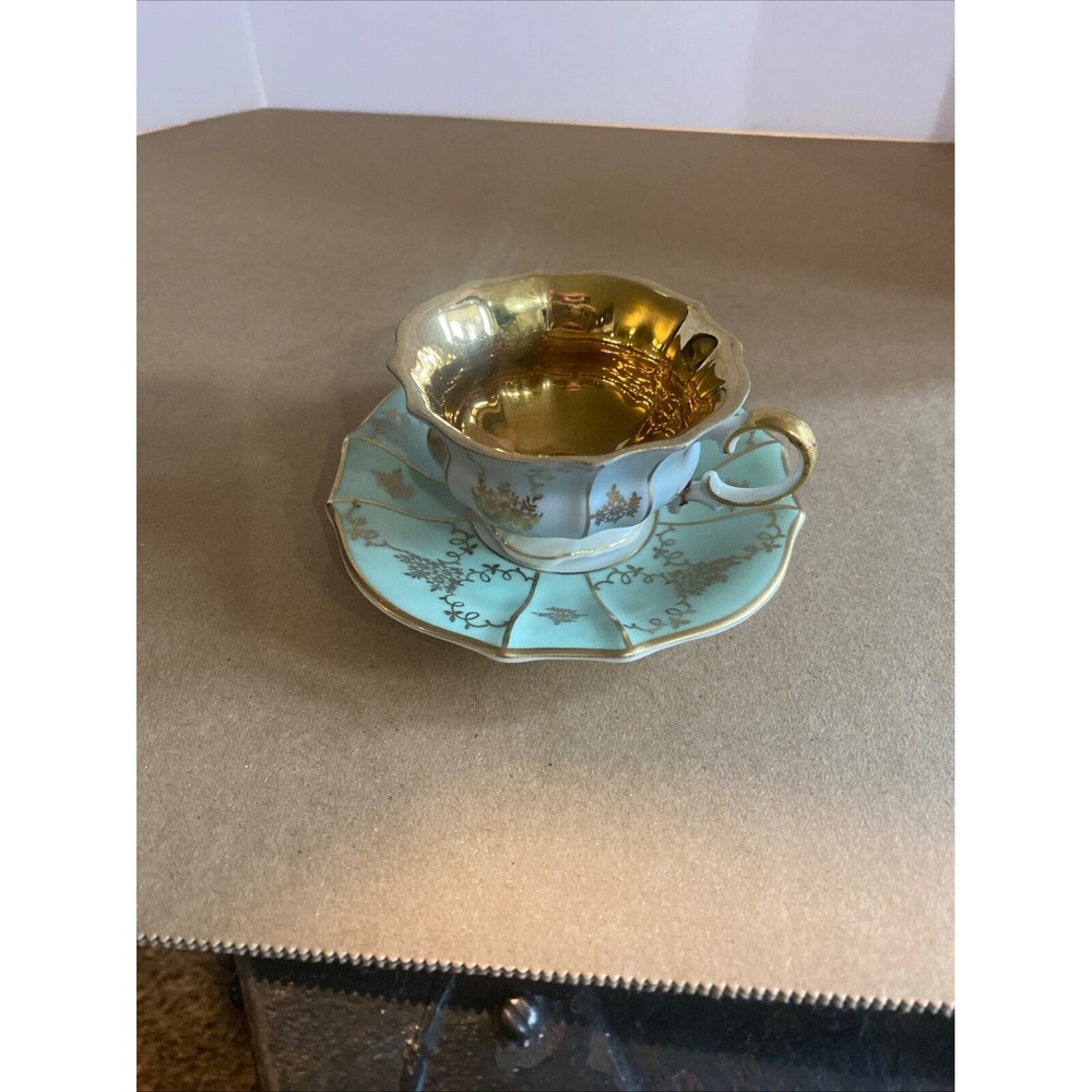 Lindner Kueps Bavaria Demitasse Teacup And Saucer Gold Gilt Turquiose #